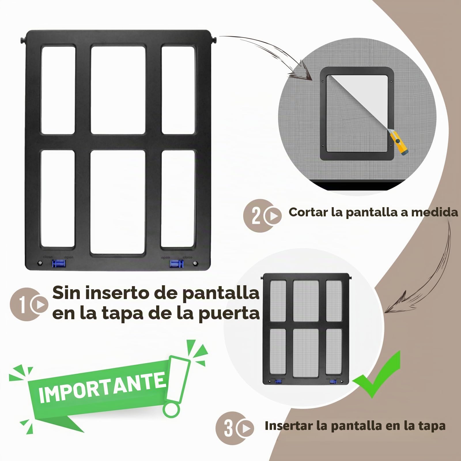 Puerta para Perros para Mosquitera Fácil de Montar, Gateras para Gatos Puerta para Mascotas con Magnético y Bloqueable para Gatos/Perros (35 cm x 45,5 cm)