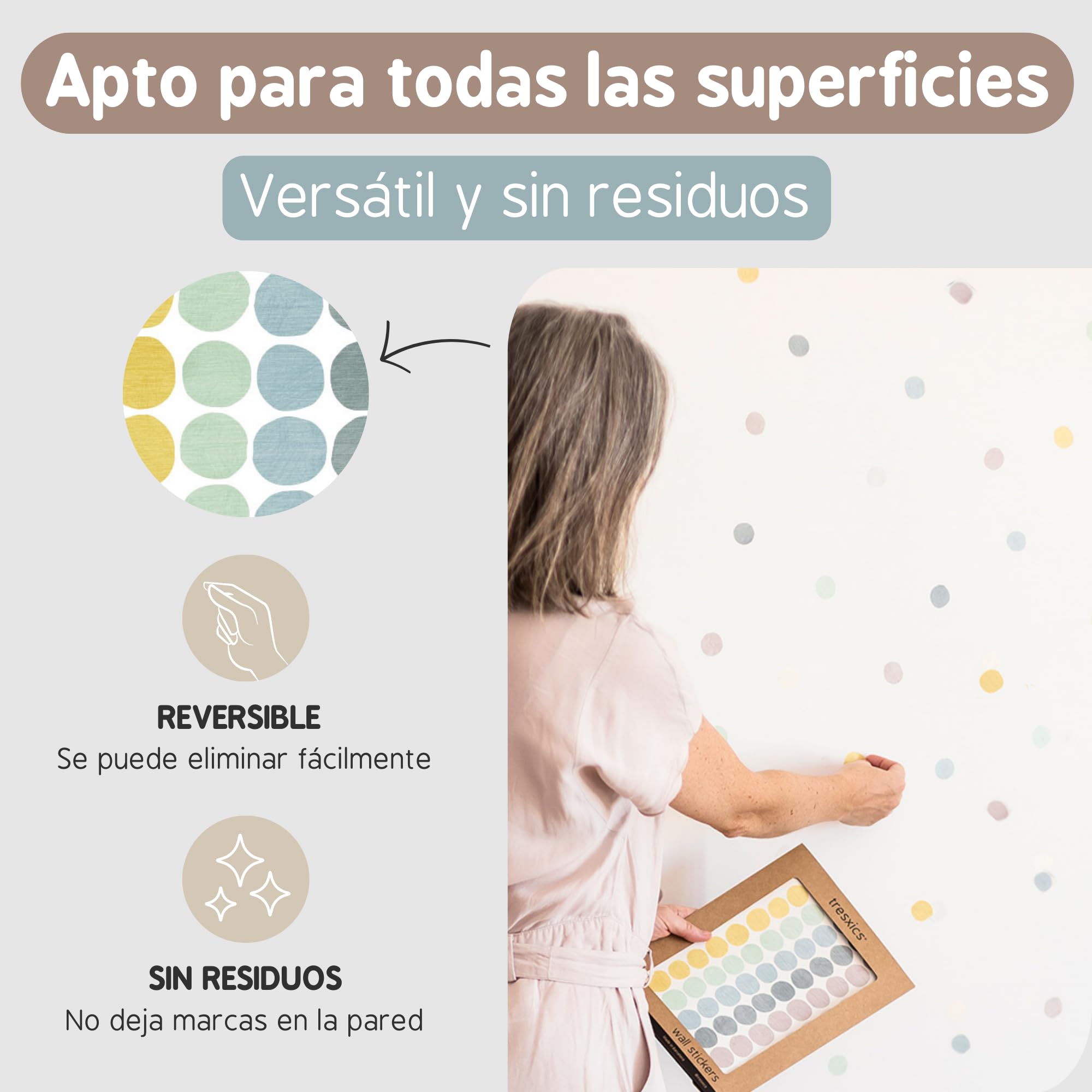 Pegatinas Pared Decorativas | Vinilo Adhesivo Pared Lunares a Lápiz | Efecto Papel Pintado | Cubre 6 m² | 280 piezas | TRESXICS (Azul)