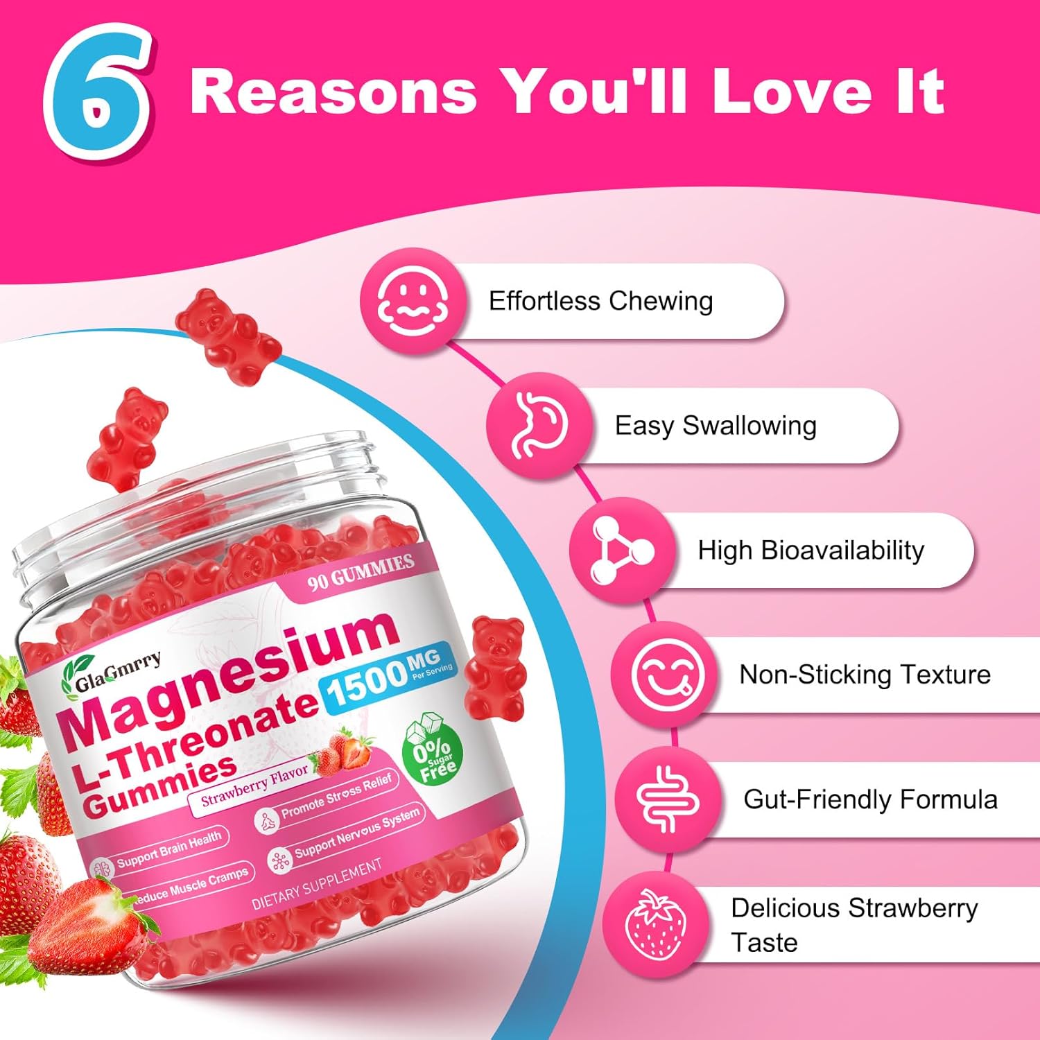 180 Count Magnesium L-Threonate Gummies, High Absorption Magnesium Threonate Supplement for Adults & Kids, Support Brain Health, Memory, Focus, Restful zzZ & Muscle, Sugar Free, Vegan, Non-GMO