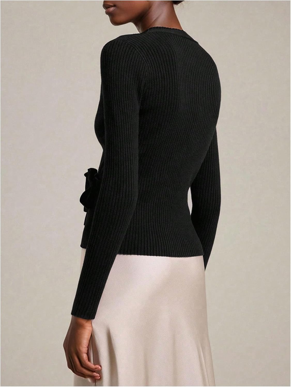 SweatyRocks Women's Wrap V Neck Tie Waist Cardigans Cozy Fitted Ribbed Knit Lightweight Sweater - Image 2