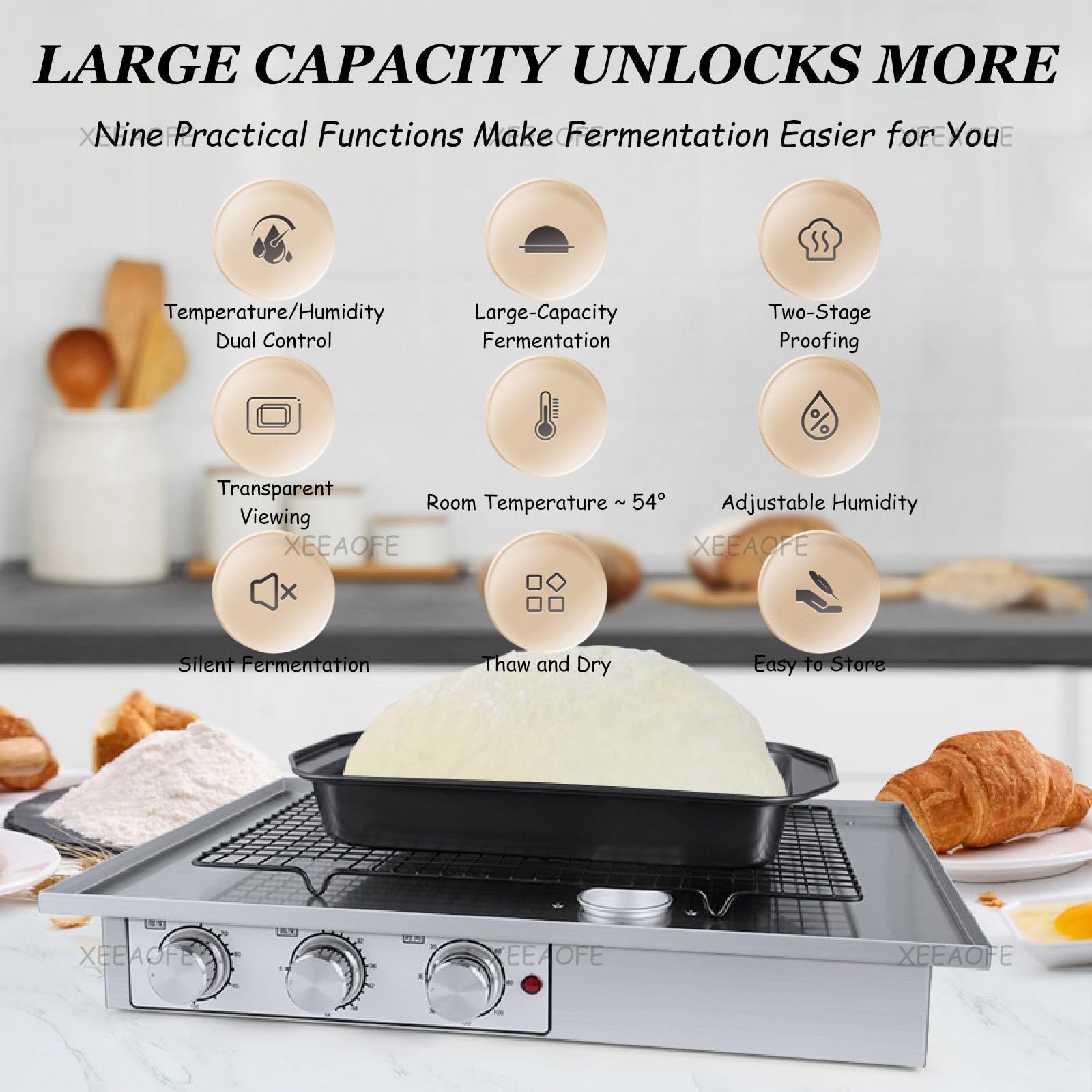 Impastatrice per Uso Domestico da 20 Litri con Funzione di fermentazione e temporizzazione, Base in Acciaio Inossidabile, per Pane, Pizza e Pasta, Piccola, 110 V