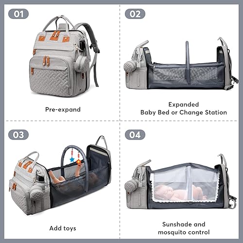 Miniatura 4 de Mochila para pañales con cambiador, bolsa de pañales grande para niños y niñas, mochila multifuncional para pañales de viaje, bolsa de bebé con