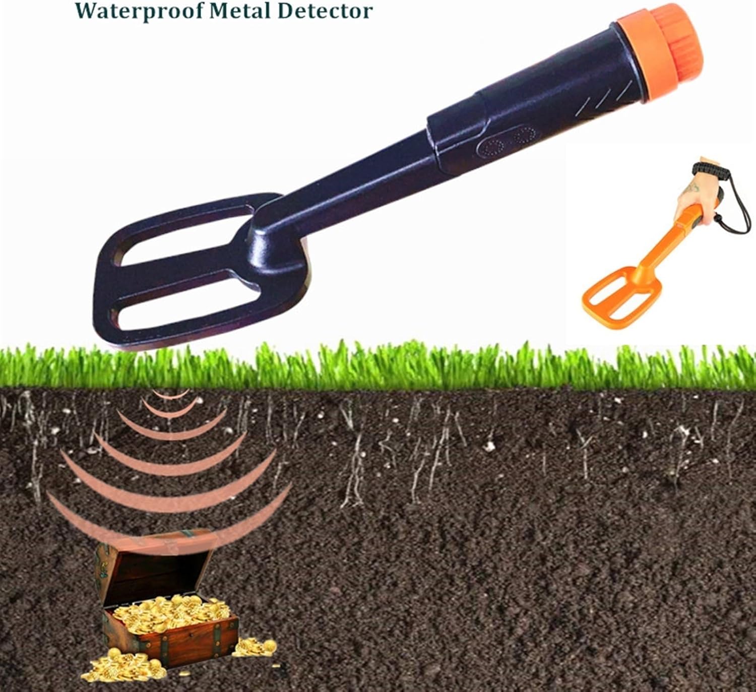 防水金属探知機水中ポインターピンポインターダイビング検出宝探し手持ちコイルスキャンゴールドファインダー(DIVE-BLACK)