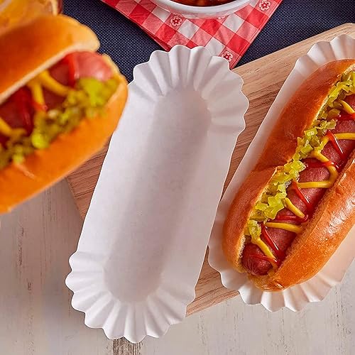 Miniatura 5 de Angel's Peel Lounge Bandeja de papel para perros calientes, paquete de 250 bandejas desechables para servir ideales para festivales, bandejas para