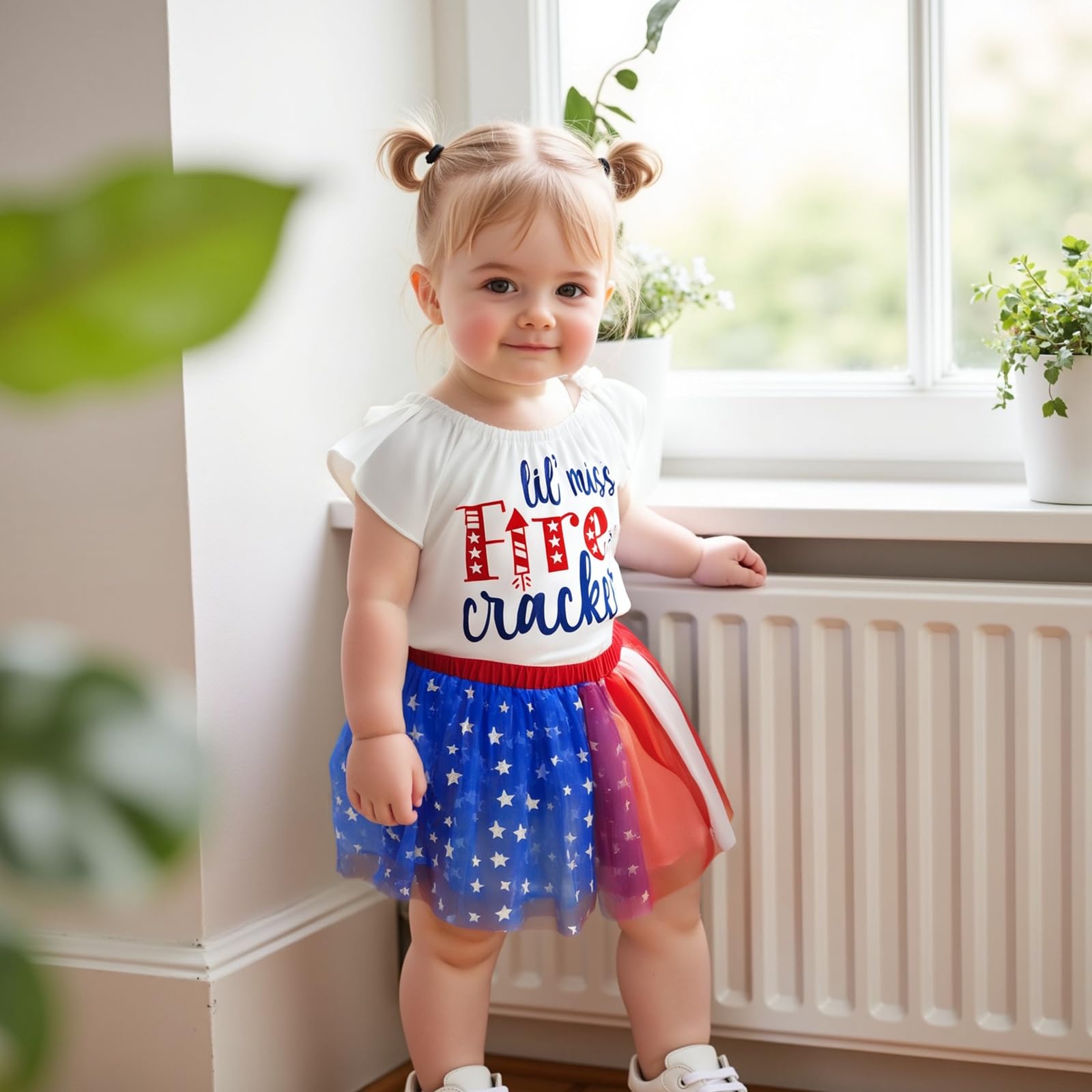 Doisbetthsay Toddler Girl 4th Of July Outfit Baby Girl Fourth Of July USA Romper Top Tulle Skirt Patriotic Clothe (Multicolor, 18-24 Months)