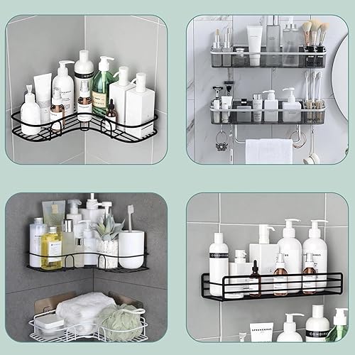 Miniatura 2 de 12 piezas organizador de ducha ganchos adhesivos de repuesto tiras de canasta de estante de almacenamiento ganchosin perforaciones adhesivo fuerte e