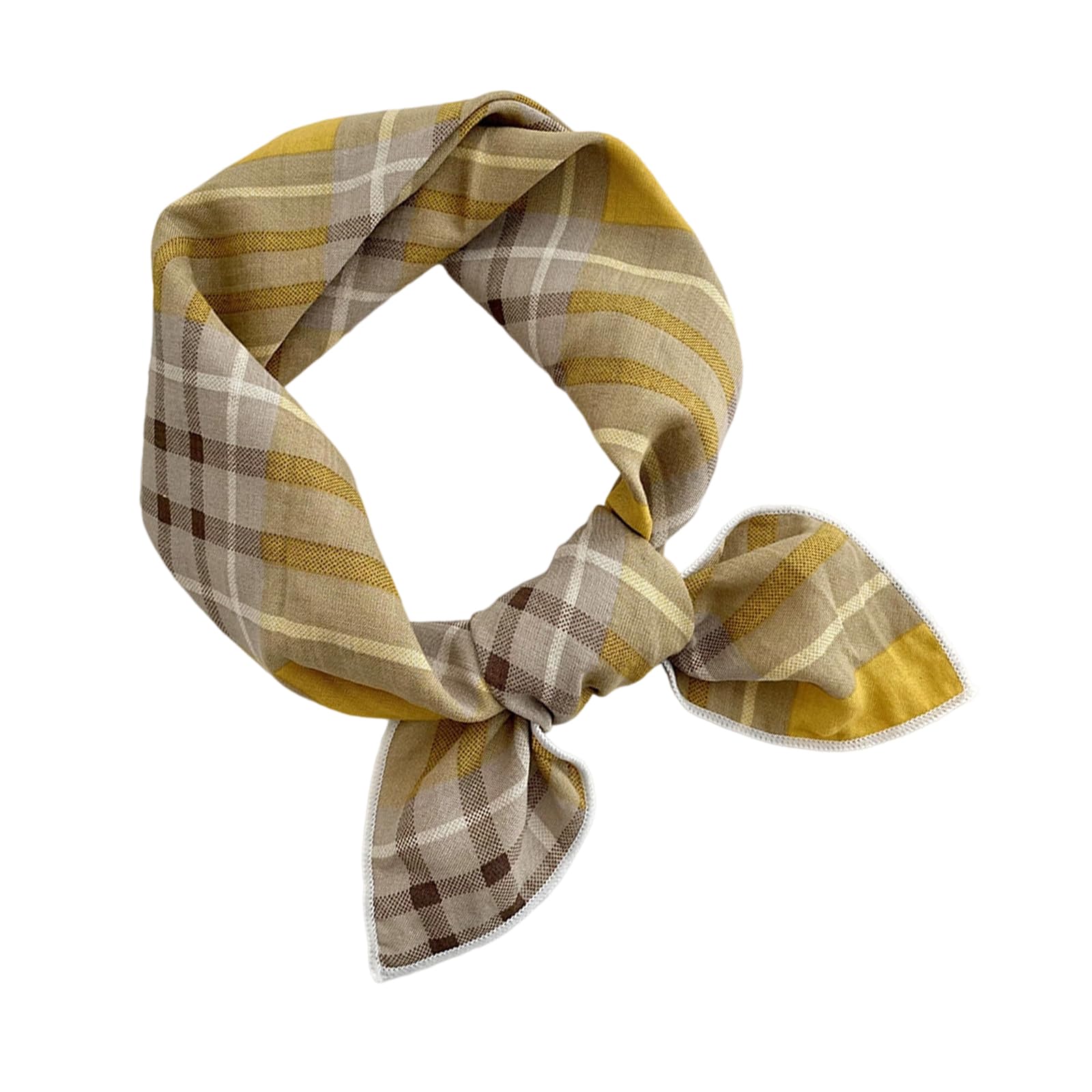 Mzran Unisex Yellow Square Lines Cotton And Linen Scarfs Women Small Square Scarf Breathable Lightweight Neckerchief Headscarf Elegant Head Scarfs Gift Women Hair Scarf