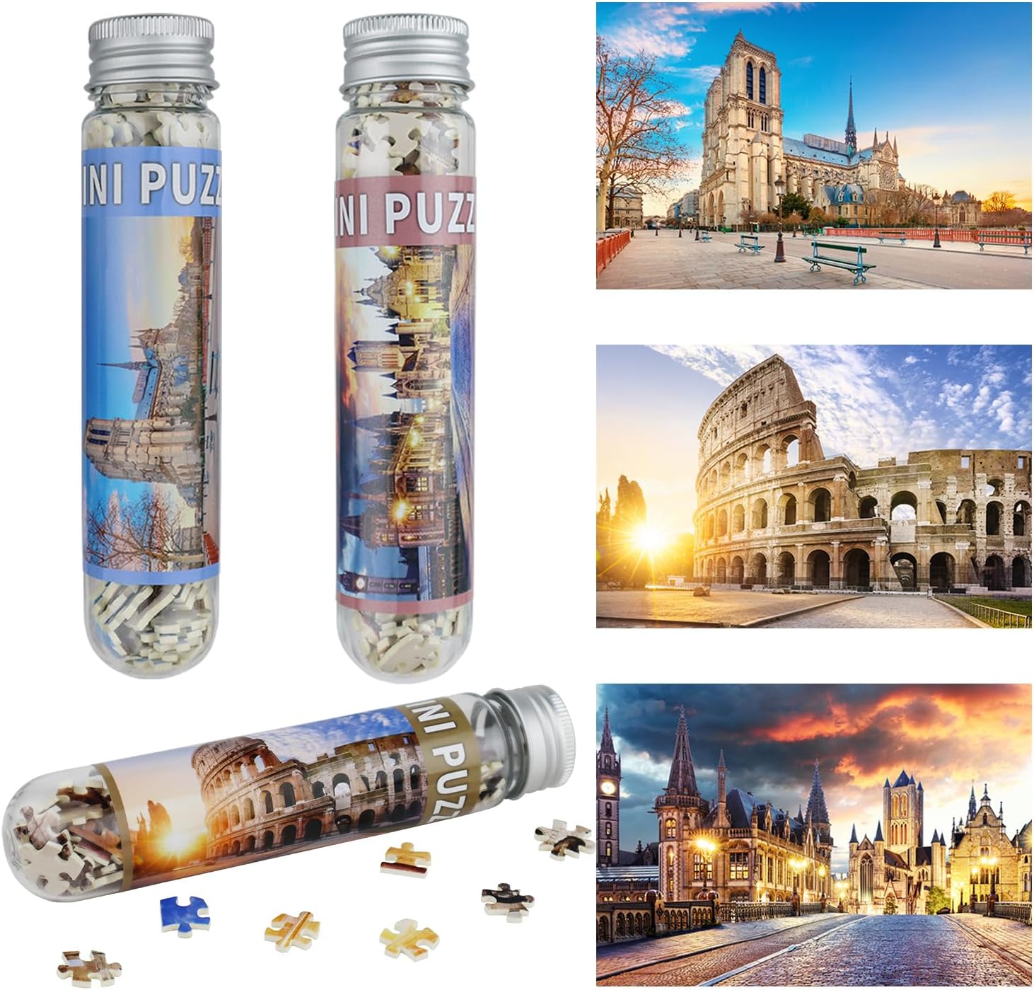 Small Jigsaw Puzzles for Adults Mini Puzzles 150 Pieces Micro Pieces Tiny Challenging Difficult Puzzles Notre Dame Paris Church Ghent Belgium Colosseum Rome Travel Puzzles 6 x 4 inch 3 Pack