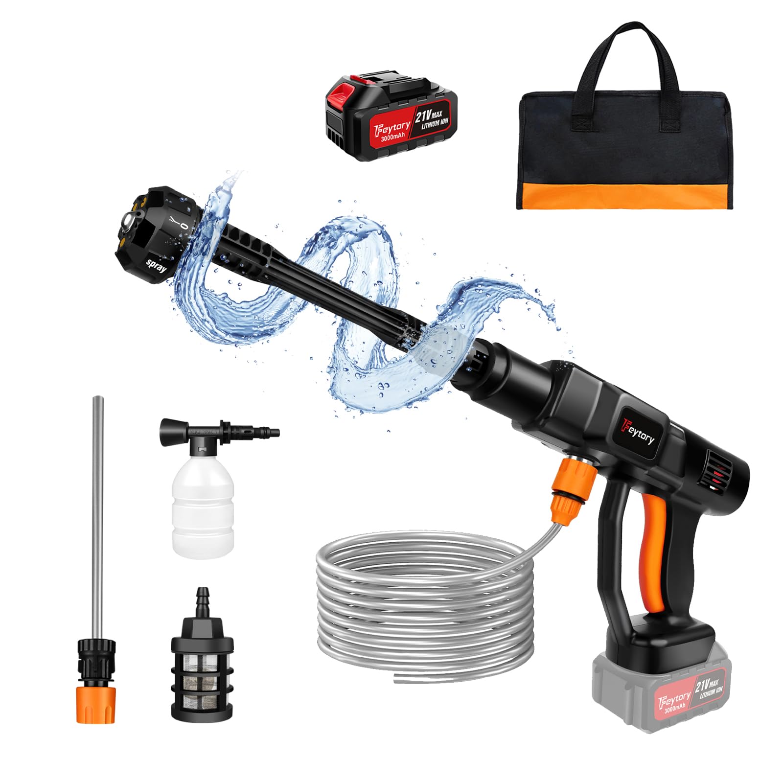 Cordless Pressure Washer, 21V 1.3Ah Rechargeable Battery Power Washer, Portable Electric Pressure Washer 6-in-1 Multi-Function Nozzle, Prefect for Car Wash/Cleaning Floor/Fence Clean/Watering Flowers