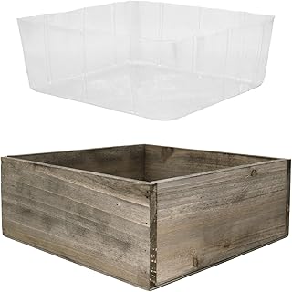 CYS EXCEL Wood Square Planter Box with Removable Plastic Liner (H:4" Open:10"x10") | Multiple Size Choices Wooden Planters | Indoor Decorative Flower Box
