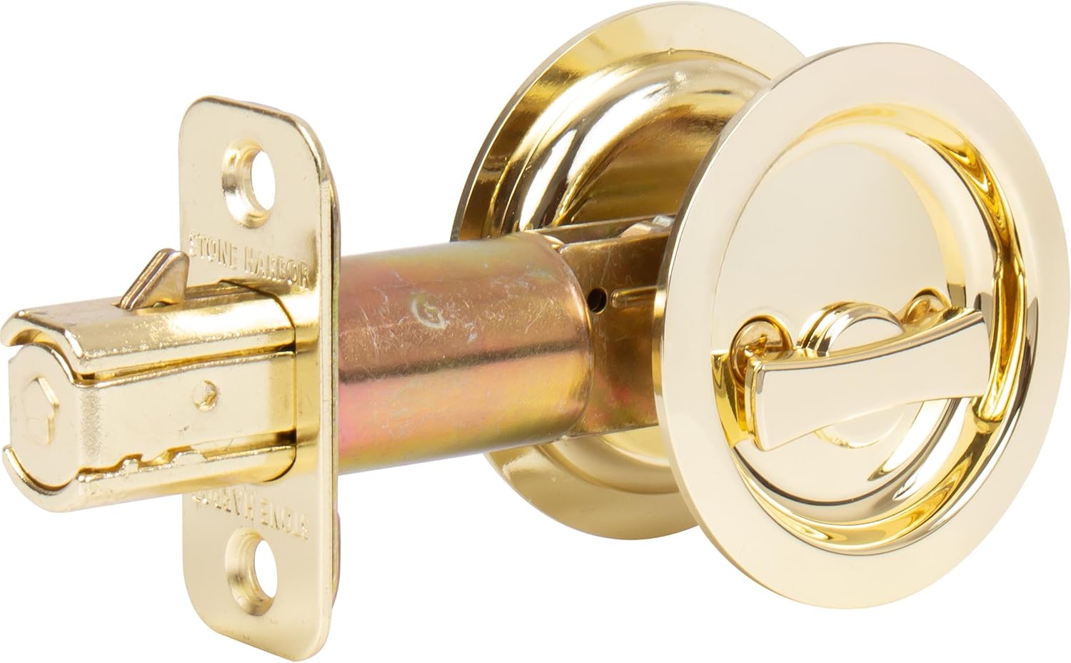 Stone Harbor Hardware Round Pocket Door Lock, Privacy Function, 2-3/4" Backset, Polished Brass