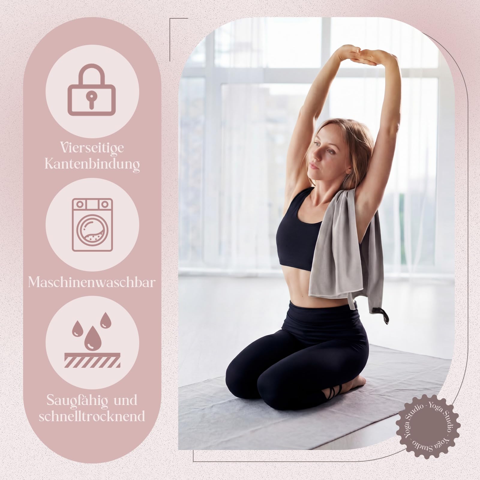 2 Pezzi Asciugamano da Yoga con Impugnatura Antiscivolo 183 x 63 cm Asciugamani in Microfibra Asciugatura Rapida 80 x 40 cm con Borsa in Rete Grigio per Hot Yoga Sport Pilates