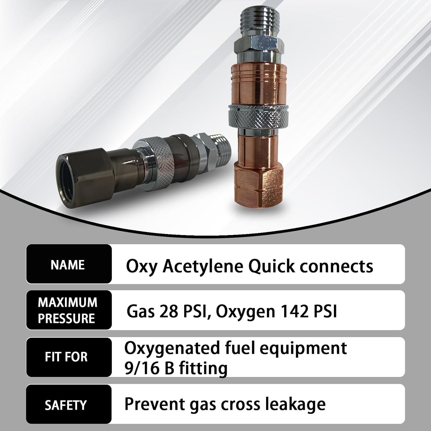 Upgraded Oxy Acetylene Torch Quick Connect Fittings Set - 9/16"-18 B, Brass Steel, Leak-Proof Check Valve, for Welding and Cutting Torch Hose (Fuel/Oxygen) - Max 145 PSI