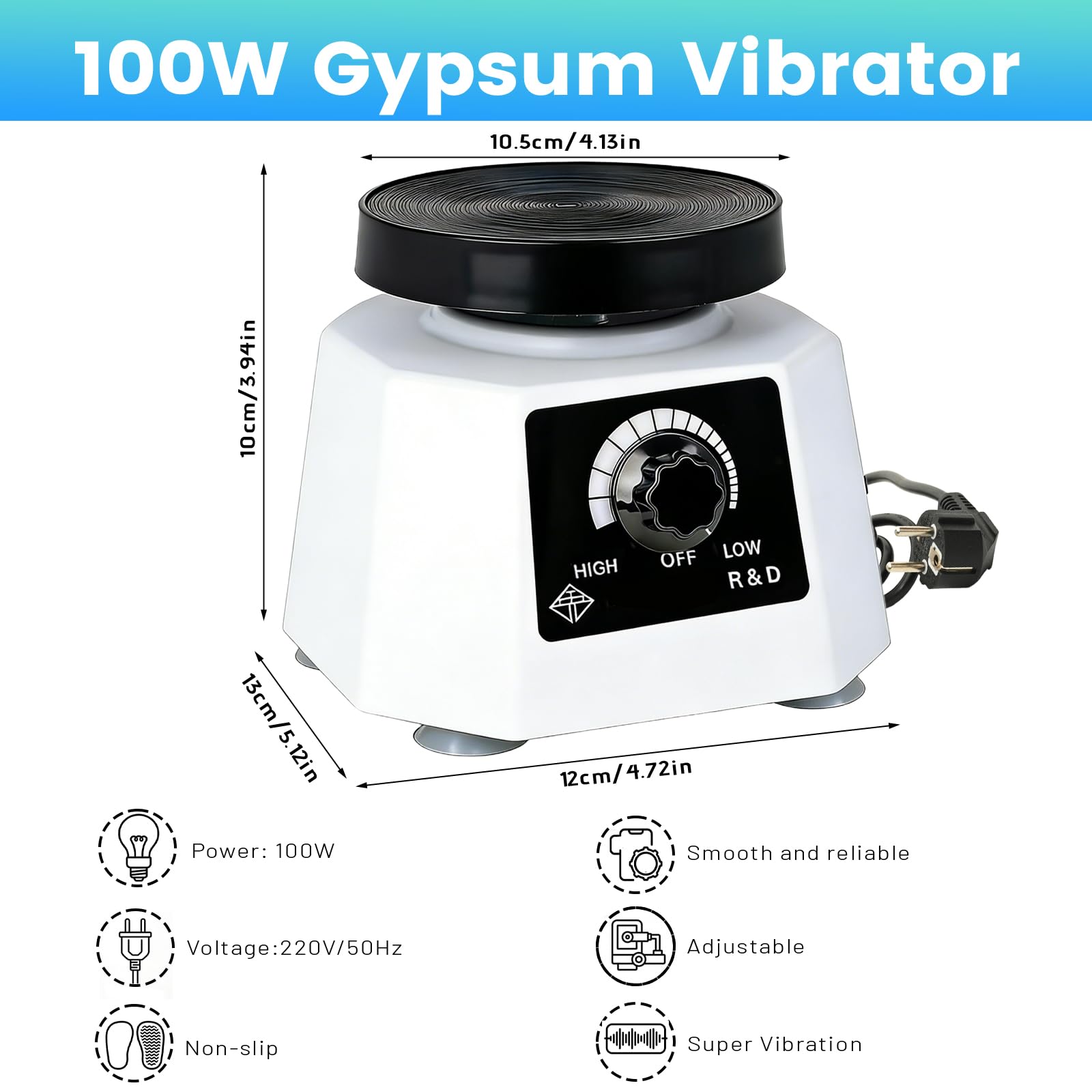 Plaque Vibrante pour plâtre, 100W 220V vibrateur dentaire, Diamètre circulaire 10,5CM/4,13Po, Réglable Intensité Vibration, Élimine efficacement bulles dans le plâtre, liquides et la résine époxy