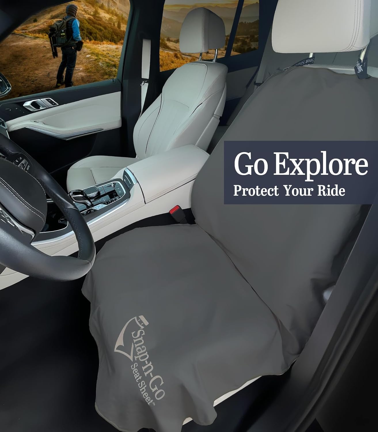 Car Seat Towel Cover After Gym Workout Yoga Pets: Snap-n-Go Seat Sheet™ Universal Fit with Headrest Post Straps, Quick-Dry Washable Sweat Protector for Car, Truck, SUV Interior Protection (Dark Gray)