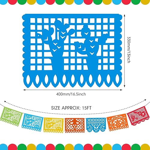 Miniatura 2 de 12 pancartas de fiesta mexicana de 180 pies grandes de papel picado, 10 patrones de plástico para fiesta de cinco de mayo, fiesta mexicana, día de