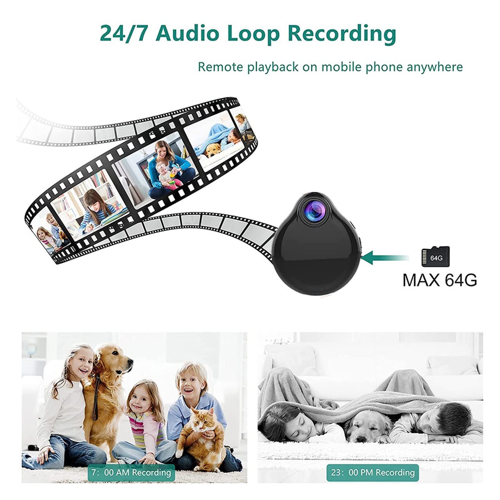 Kamera nasobna HD 1080p. Mini. IP. Kamera WiFi Bezprzewodowa Niania Cam Night Vision Sound Video Recorder Support Pilot Hid Den Kamera(Camera with 64GB)