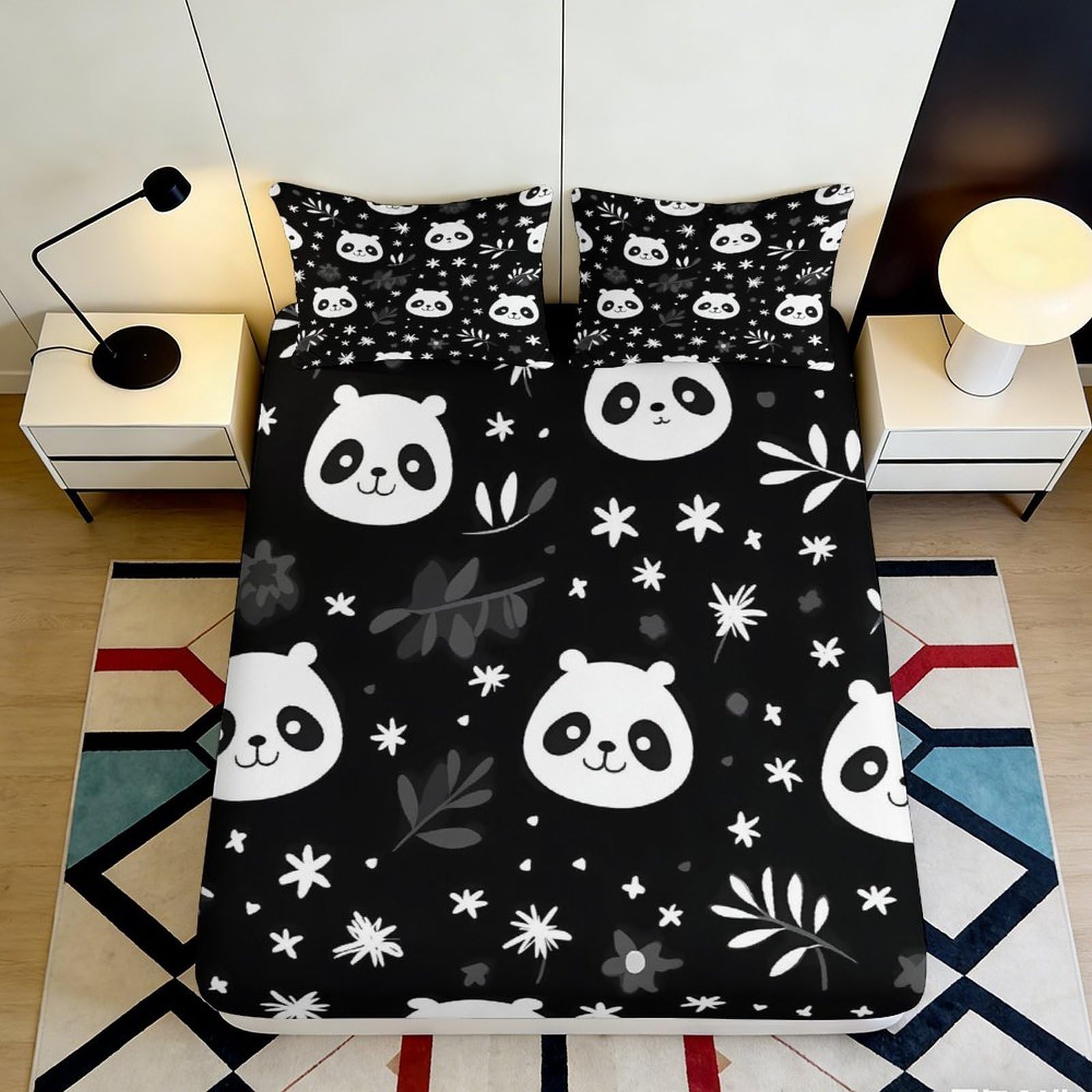 3D Printed Panda Fitted Sheet Microfiber Deep Pocket Non-Slip Bedroom Bedding Panda Mattress Fitted Cover Full Wrap 200x200x25cm 90x200x25cm