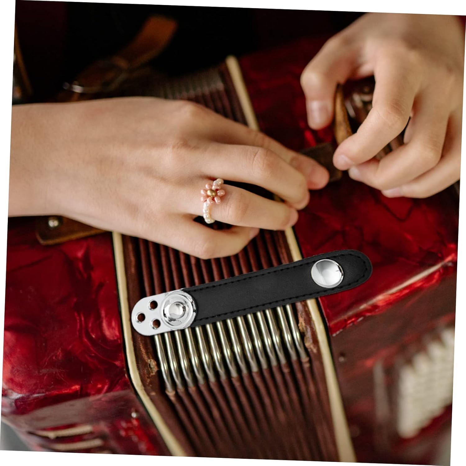 Generic 5 Sets Accordion Buckle Strap Accordion Bellow Strap Cowhide Accordion Strap Accordion Fixation Belts Below Buckle Link Accordion Bellows Straps Bellows Buckle Belt Steel Black
