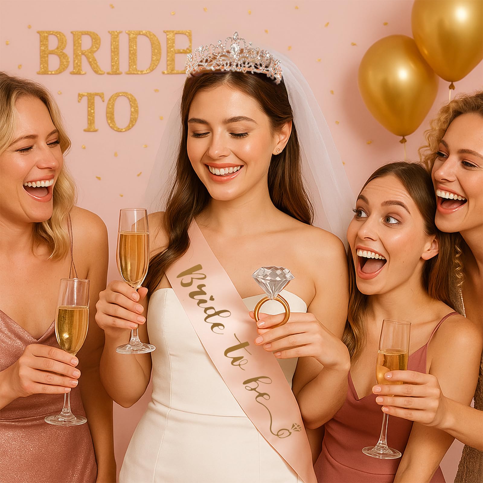 Bride to Be Sash and Veil Szarfy dla panny młodej Welon z grzebieniem Opaska dla panny młodej Tiara na wieczór panieński Różowe złoto Dekoracje ślubne