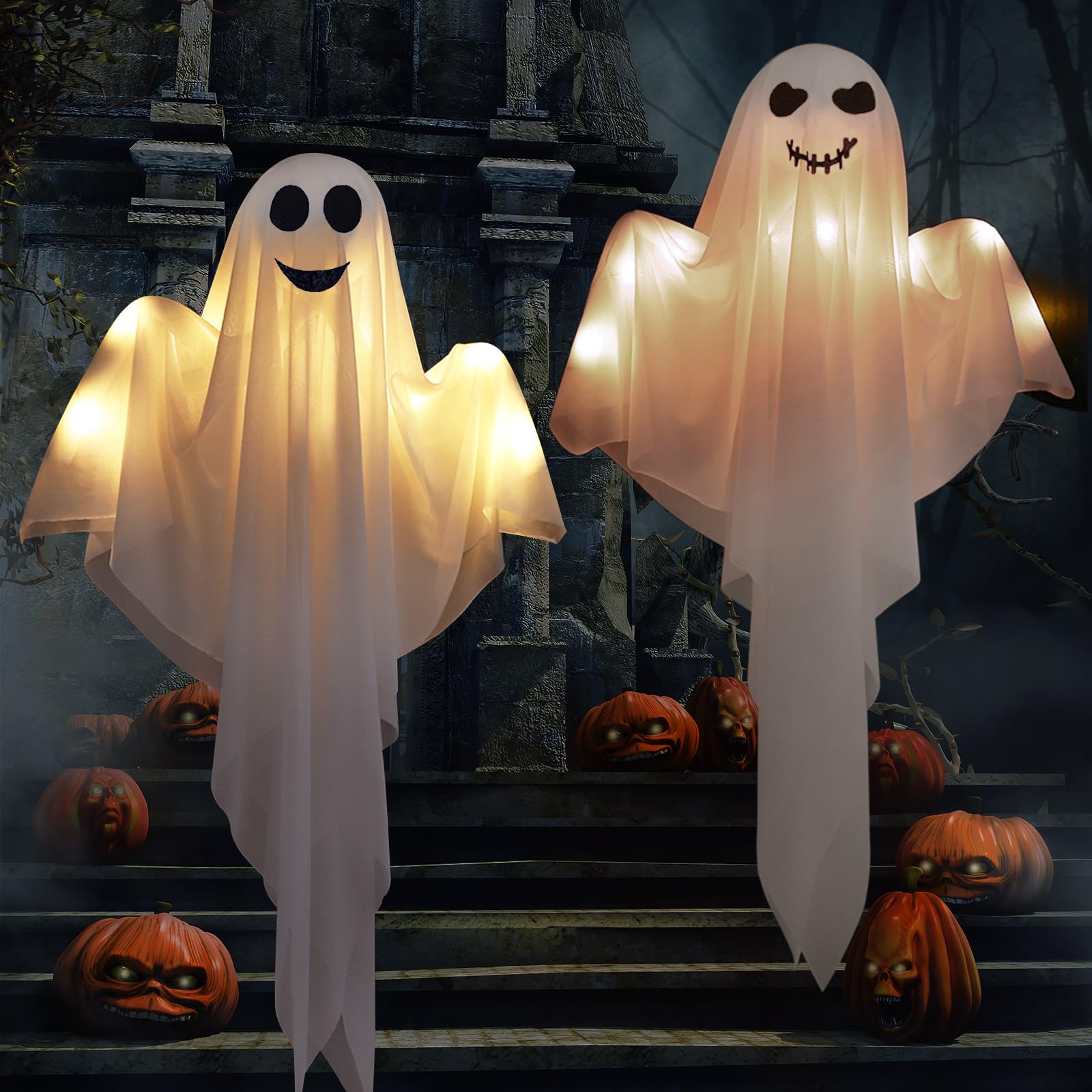 LYEAA Decorazioni di Halloween Fantasma Luminoso da 65 Pollici for Esterni con Luci a Filo Decorazione di Halloween Fantasma Spaventoso for Portico di