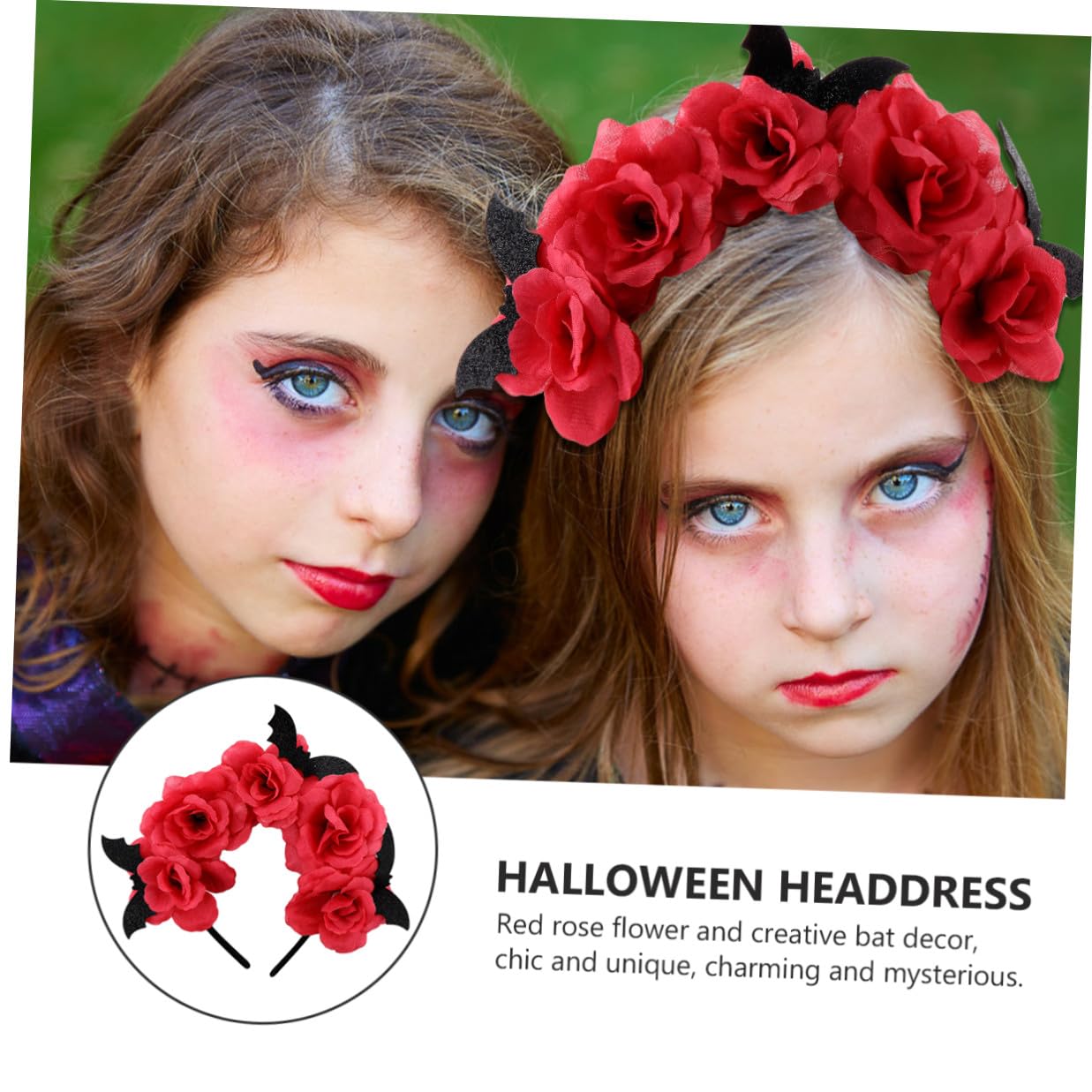 Abaodam Halloween Rose Flower Headband 2pcs Women’s Red Winged Headdress Hair Accessories for Costume Party Cosplay