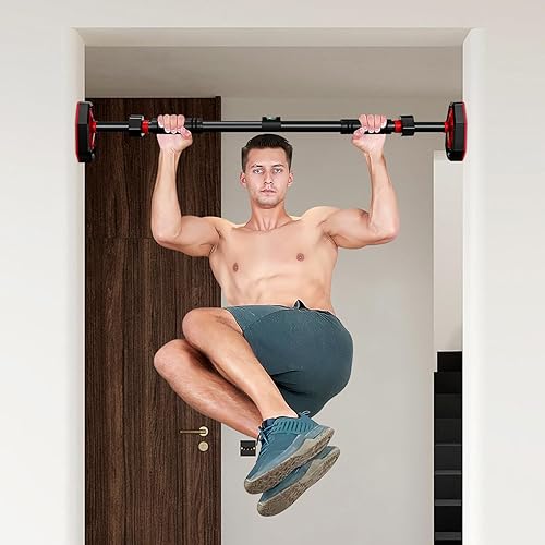 Miniatura 6 de Barra de dominadas telescópica ajustable para entrenamiento de fuerza en interiores, portátil, sin taladro, equipo de fitness apto para la pared