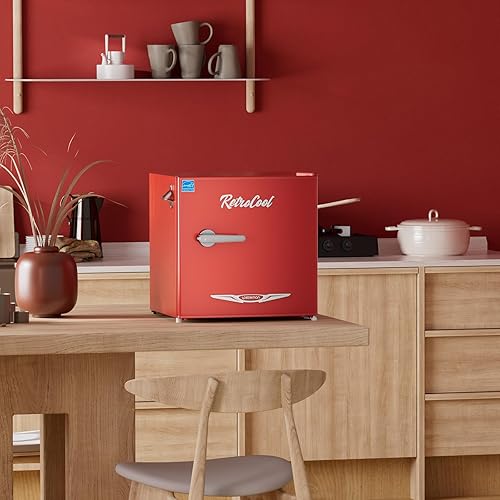 Miniatura 9 de Upstreman Mini refrigerador retro de 1.7 pies cúbicos, bajo ruido, ahorro de energía, termostato ajustable, una sola puerta, abrebotellas lateral,
