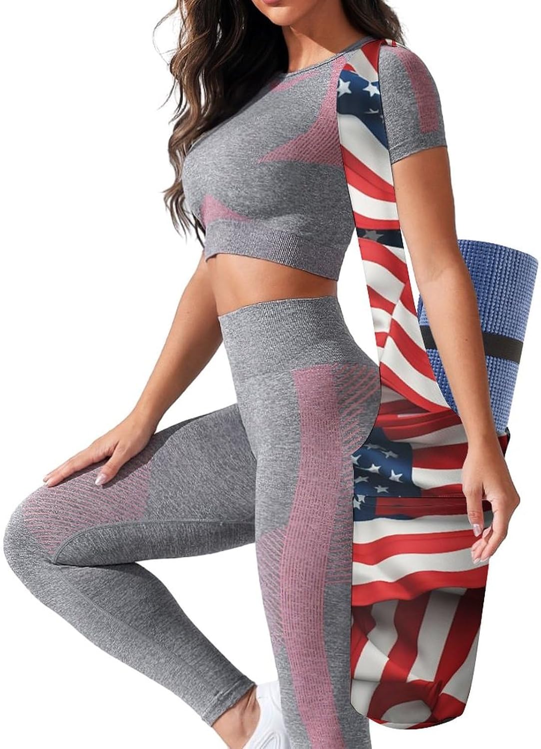 Canvas Yoga Bag,Usa Flag Printed Yoga Mat Handbag,Portable Yoga Mat Bag Large Capacity Gym Bag for Men Women Pilates Beach Travel