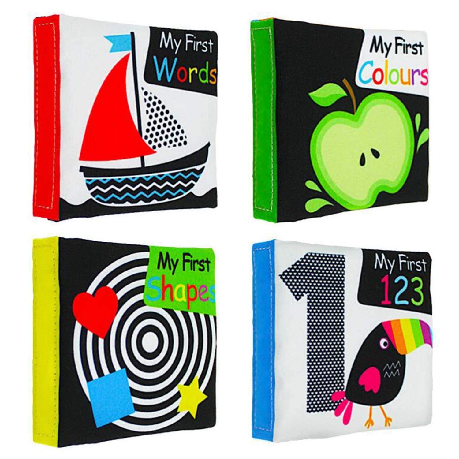 N/S Baby's English Cloth Book (Black/White, Set of 4 Pieces)