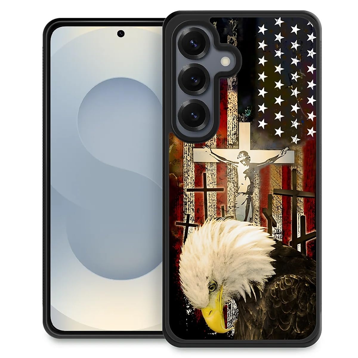 Pinsheng Case Compatible with Samsung Galaxy S25,Cross Jesus Flag Phone Covers for Men/Women,Anti-Skid Soft Silicone Shockproof Protective Case