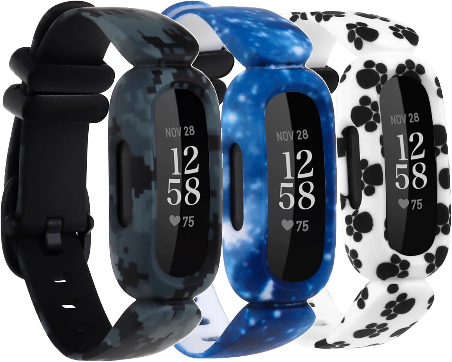 Compatible with Fitbit Ace 3 Bands for Kids, Soft Pattern Printed Floral Band Accessories Wristbands Replacement for Fitbit Ace 3 Boys Girls