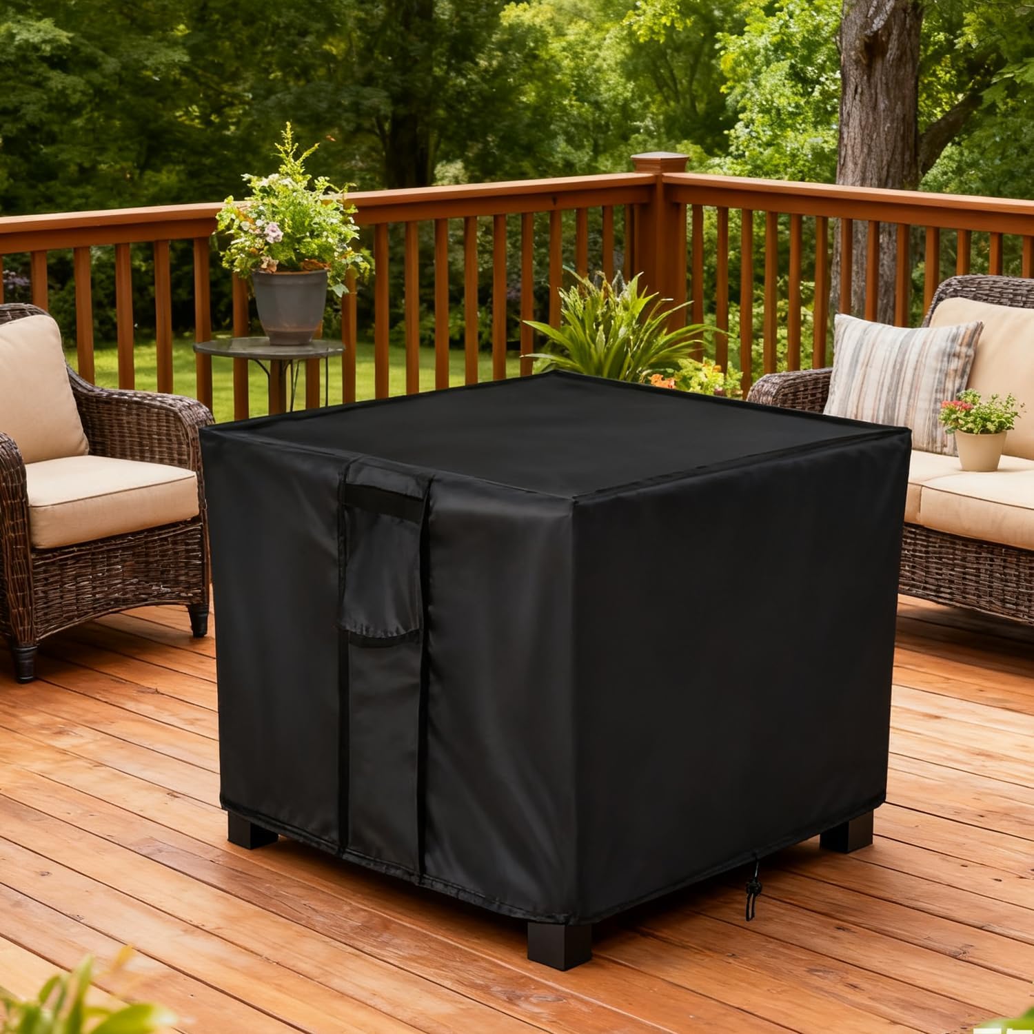 Fire Pit Cover Square - 50"L x 50"W x 40"H, 420D Heavy Duty Waterproof Firepit Covers, Outdoor Fire Pit Covers Square with Adjustable Drawstring, Black