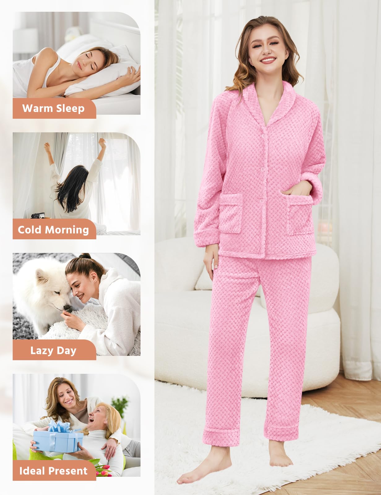 RITOSTA Pigiama Donna Invernale Lungo Pigiami in Pile da Notte Due Pezzi Morbido Pigiama Stitch Felpa e Pantalone Pigiama Natalizio Caldo Completo Invernali Tuta Termico con Tasca