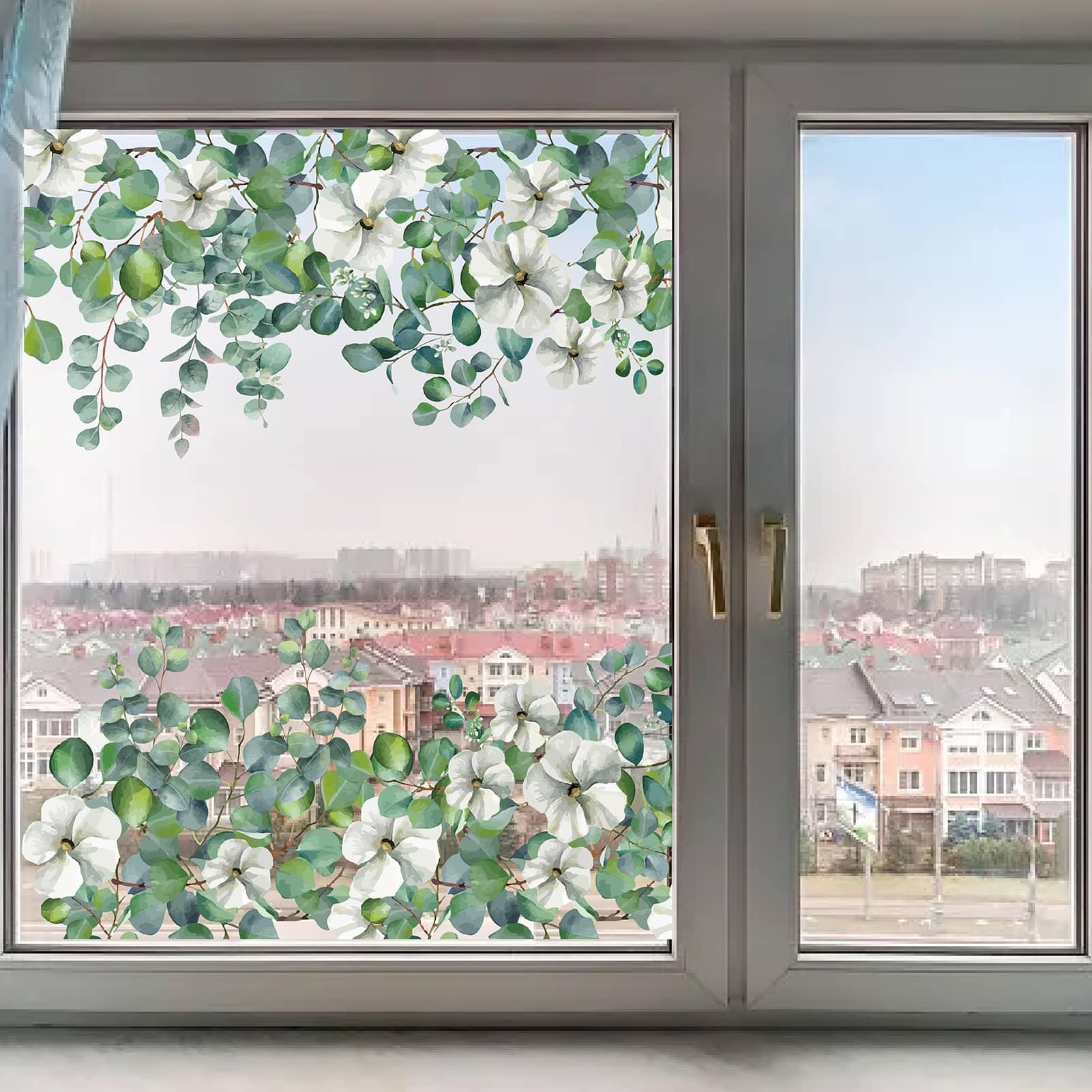 GORGECRAFT 118x39cm Large Eucalyptus Leaves Window Clings Spring Green Leaf Flowers Window Decals Summer Hanging Vine Stickers Double-Sided Non Adhesive Static Vinyl Film for Glass Sliding Door