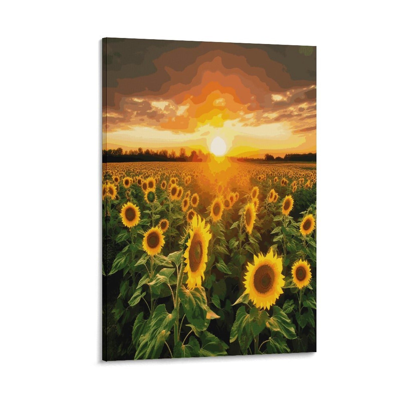 LDGSUPH Sunflower Field Sunset Canvas Wall Art Prints Hangable Decor Painting for Wall Prints Painting Artwork Modern Decorative Artwork Ready to Hang Wall Pictures for Home Decor 08x12inch(20x30cm)