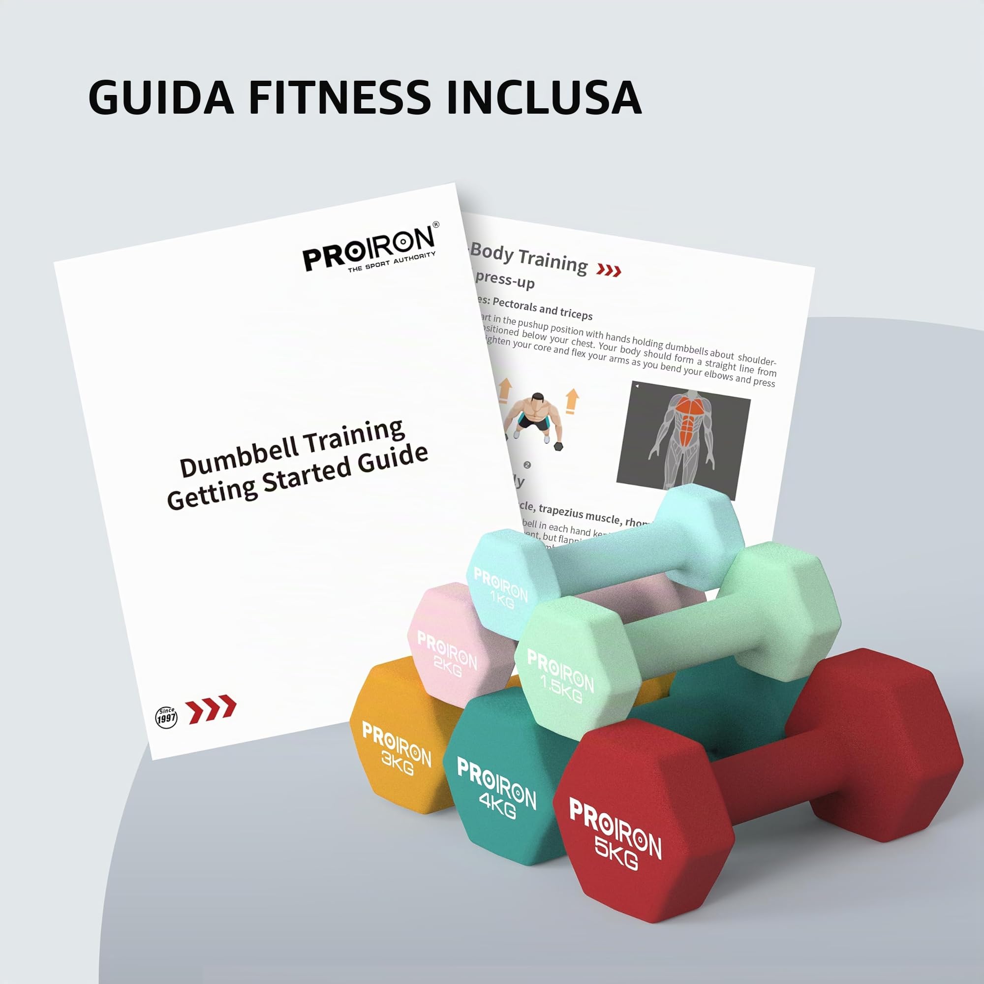PROIRON Pesi Palestra in Neoprene Esagonale, Set Manubri Palestra da 1 kg a 10 kg, Dumbbells Pesetti Manubrio in Casa Allenamento della Forza, Fitness