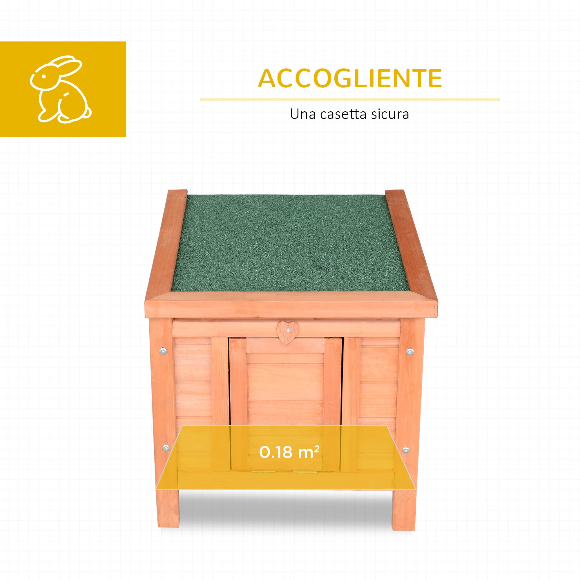 PawHut Conigliera Gabbia per Conigli da Interno Esterno Giardino Tetto Apribile in Legno 51x42x43cm