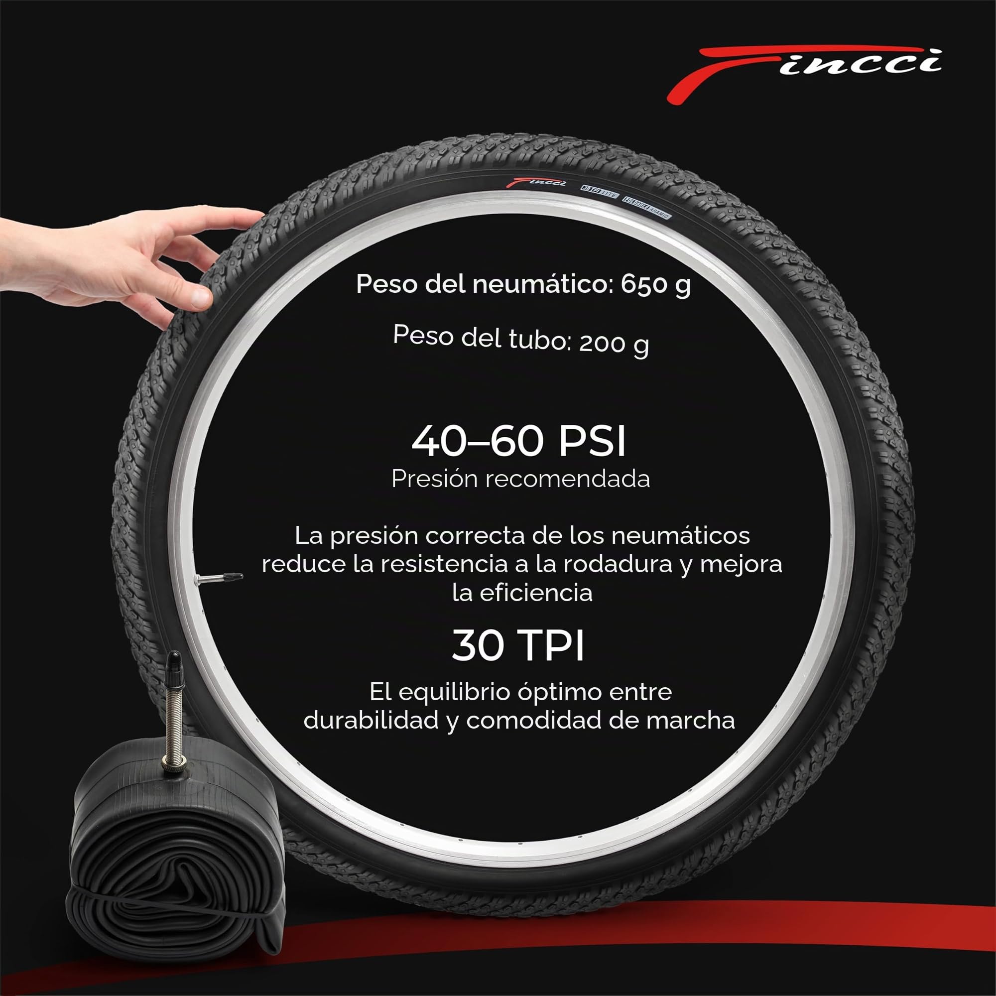 Fincci Cubiertas MTB 26, Plegable Neumáticos Bicicleta 26 x 2.1 Pulgadas 60 TPI - Camara Bicicleta 26 Presta, Gomas 57-559 para Carretera Bici, MTB Montaña E Bike - Pack de componentes para Ciclismo