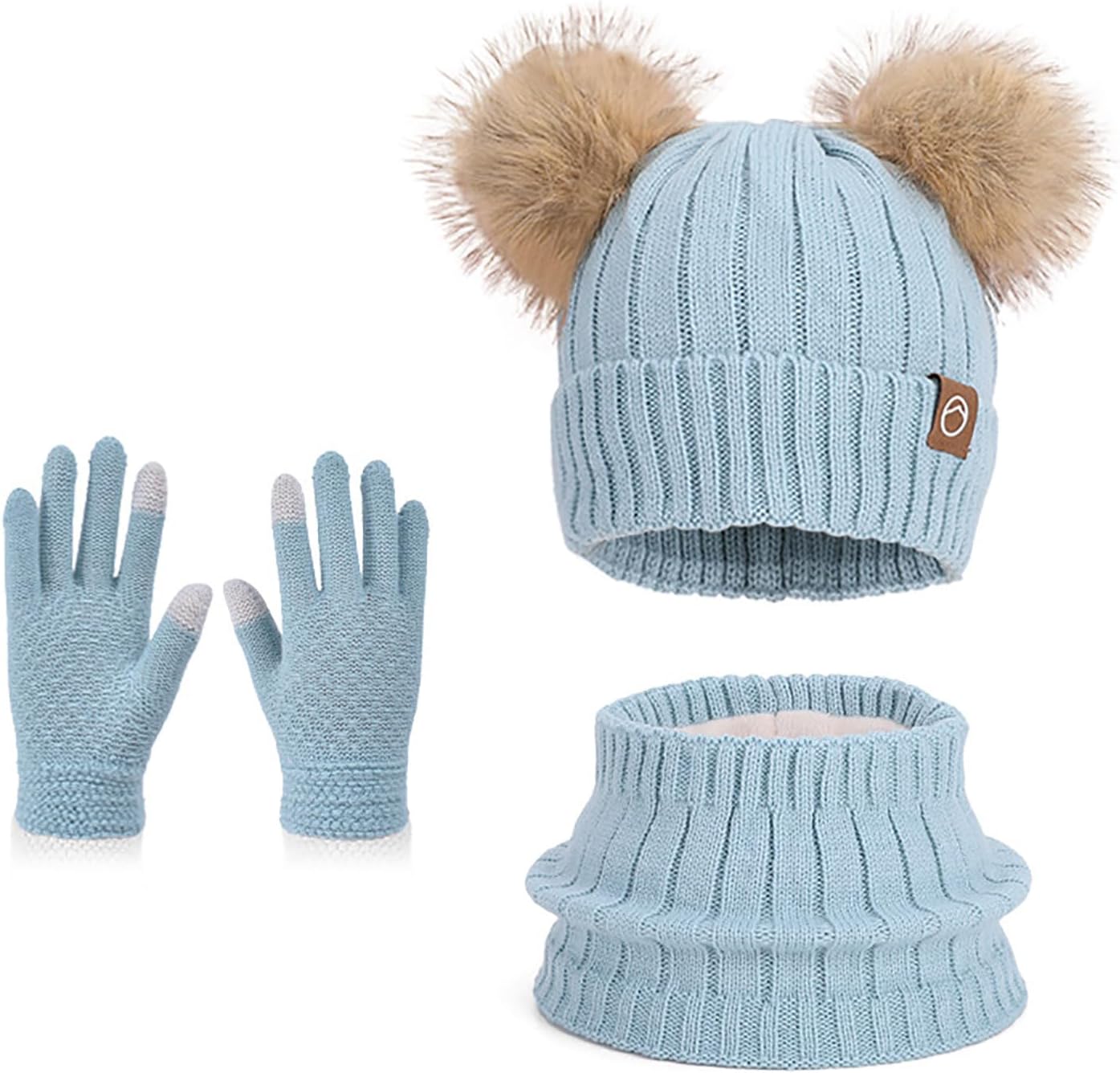 Girl Winter Beanie Gloves Neck Warmer Touchscreen Cold Weather