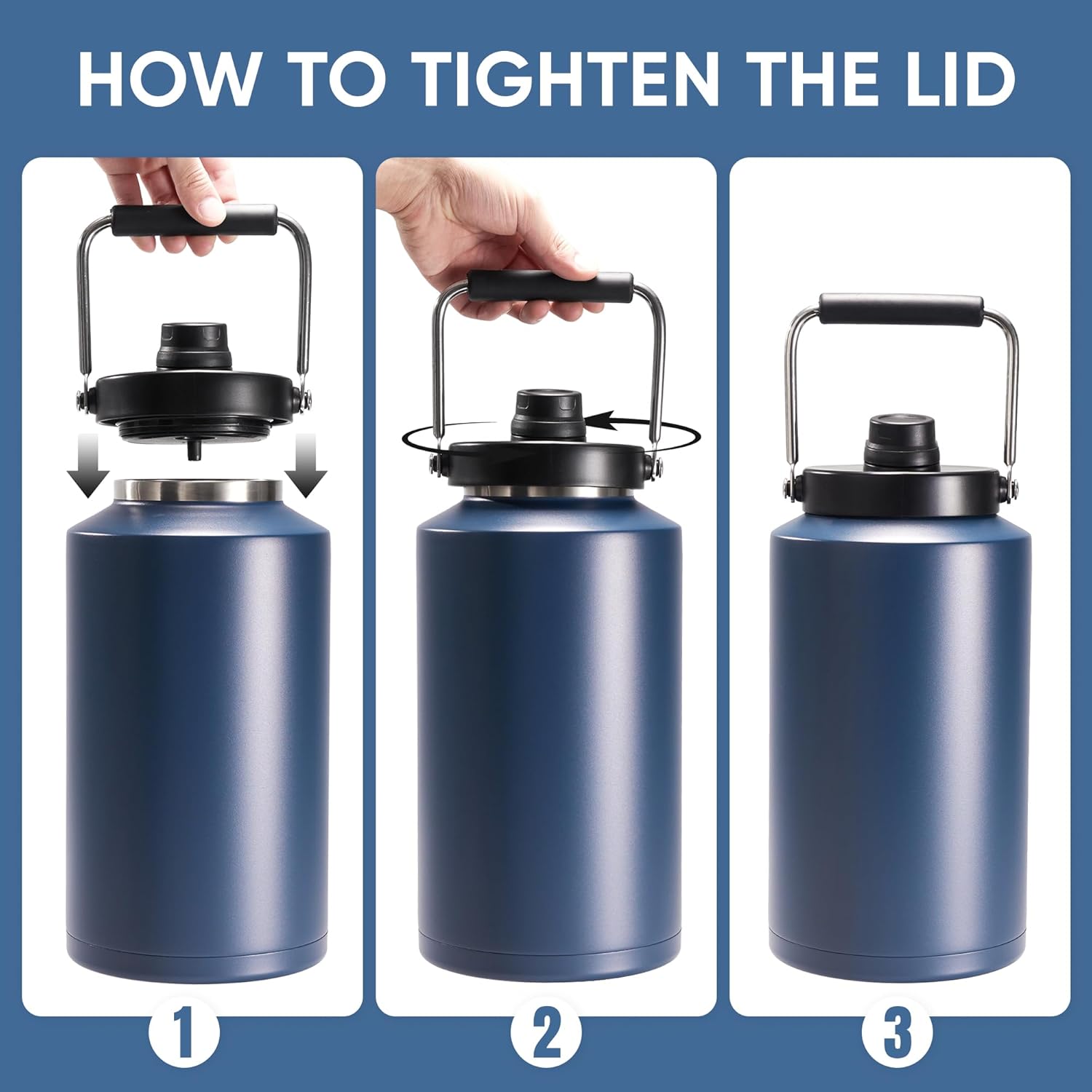 One Gallon Insulated Water Bottle for Travel: 2-in-1 Straw and Spout Lid, Keep Cold 24Hrs, Leakproof, 128oz Water Jug With Handle, Vacuum Stainless Steel for Sports, Hiking, Trip(Dark Blue) - Image 5