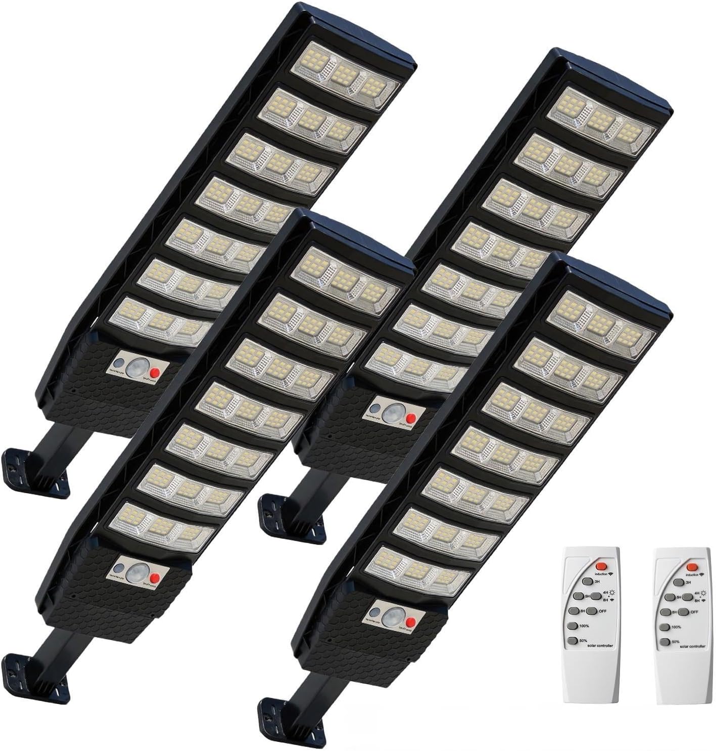 aterproof, 2000LM Solar Street Light with Motion Sensor, 7000K Dusk to Dawn Security Flood Lights IP66, Commercial Outdoor Lighting for Parking Lot, Yard, Driveway, Farm (4 Pack)