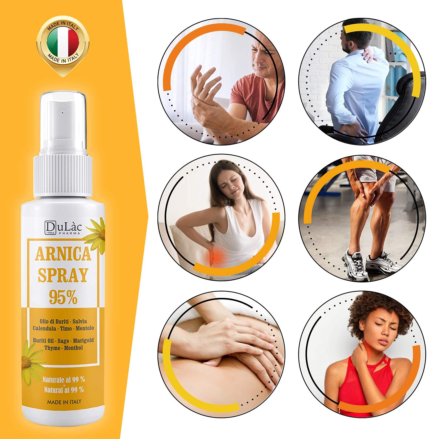 Dulàc Arnica Spray 100ml Natural Formula, Arnica Cooling Spray with 95 of Arnica Montana