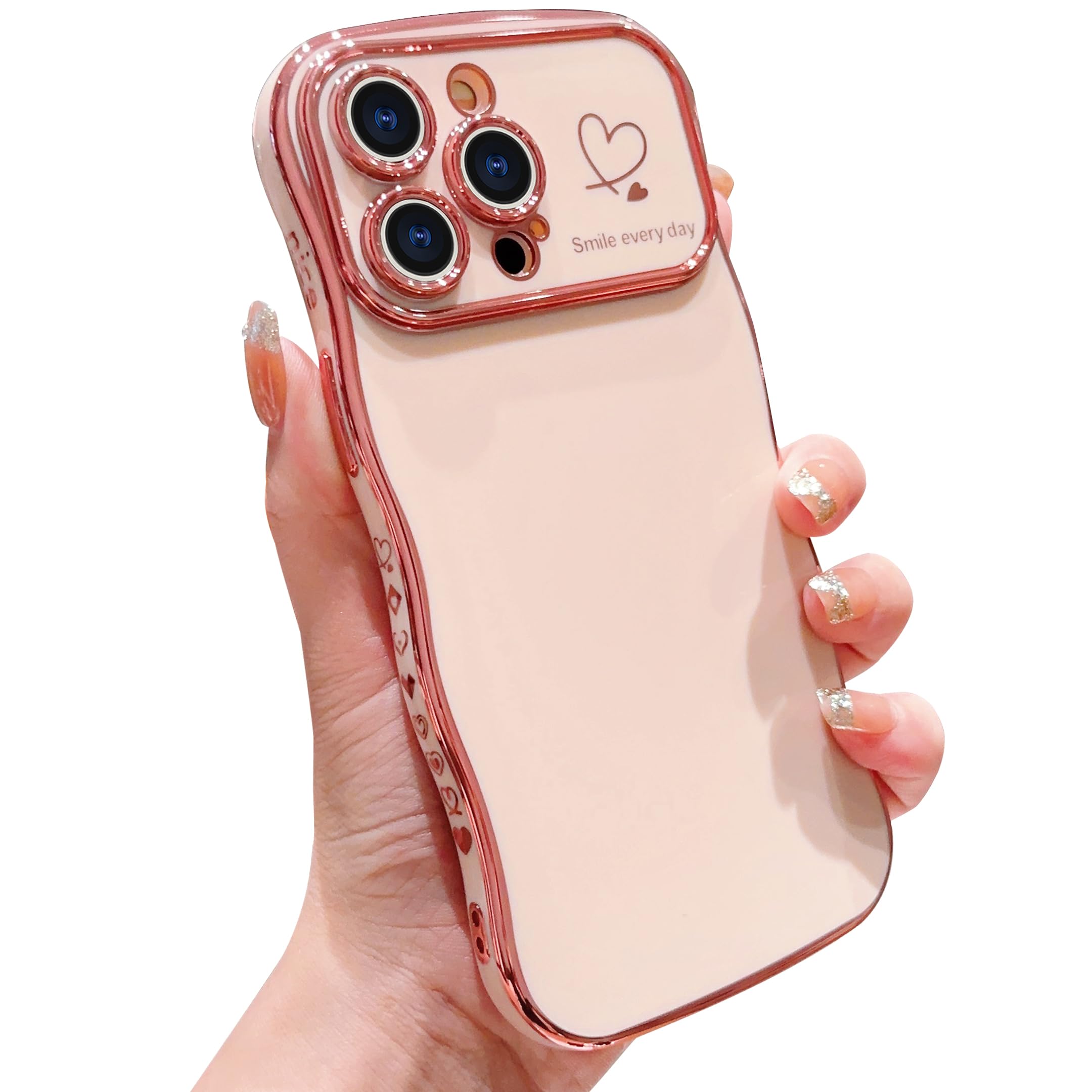 IDweel for iPhone 15 Pro Max Case for Women Girls Luxury Cute Wave Frame Curly Shape with Love