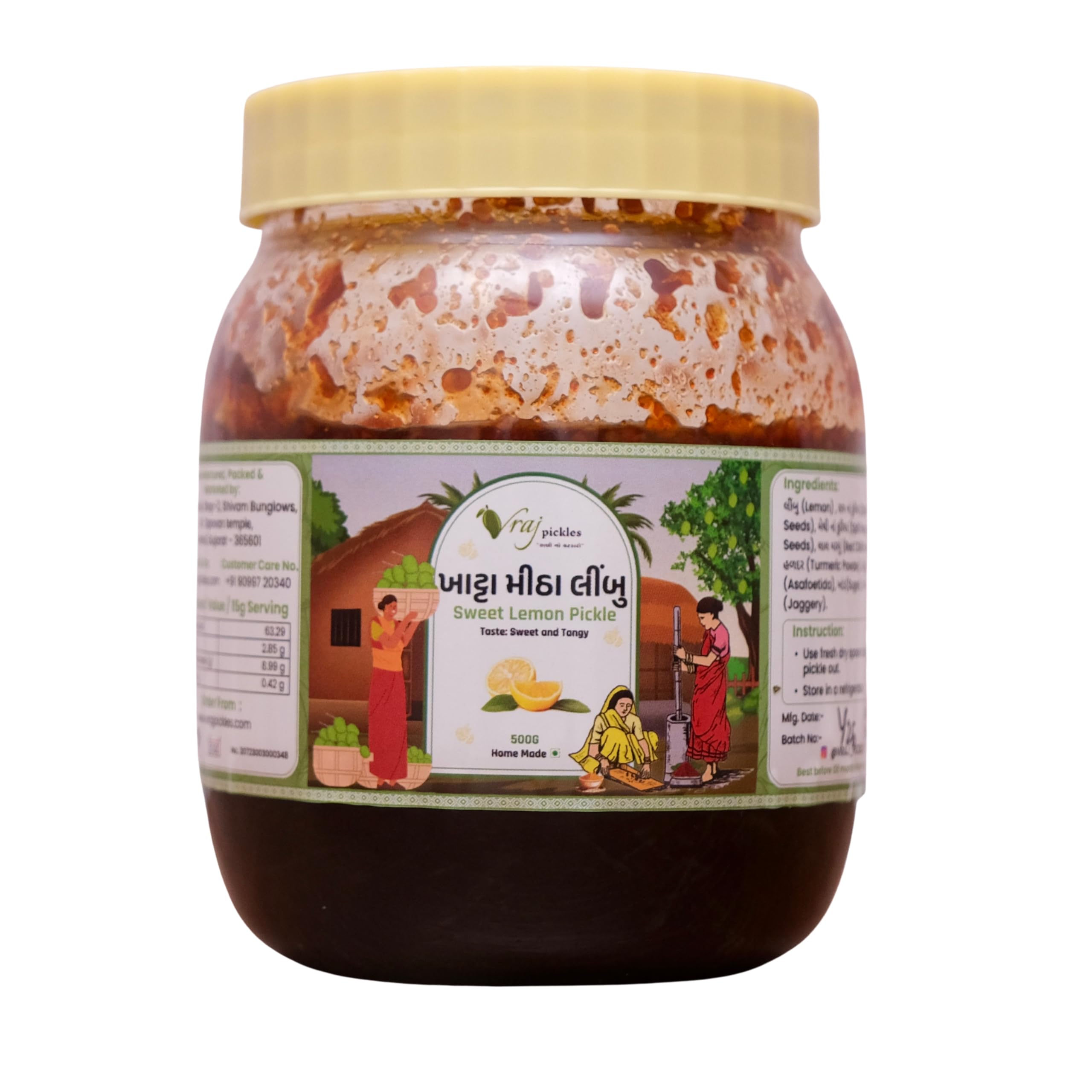 Vraj Pickles Sweet Lemon Pickle – Homemade Style | Made with Sun-Ripened Lemons, Jaggery & Traditional Indian Spices | Oil-Free | No Preservatives | 500g-image-24