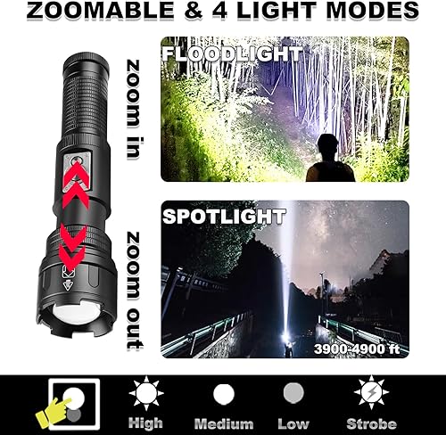 Miniatura 2 de Linternas recargables de alto lúmenes, linterna táctica LED impermeable de mano, luz de flash súper brillante con linternas de camping COB para el