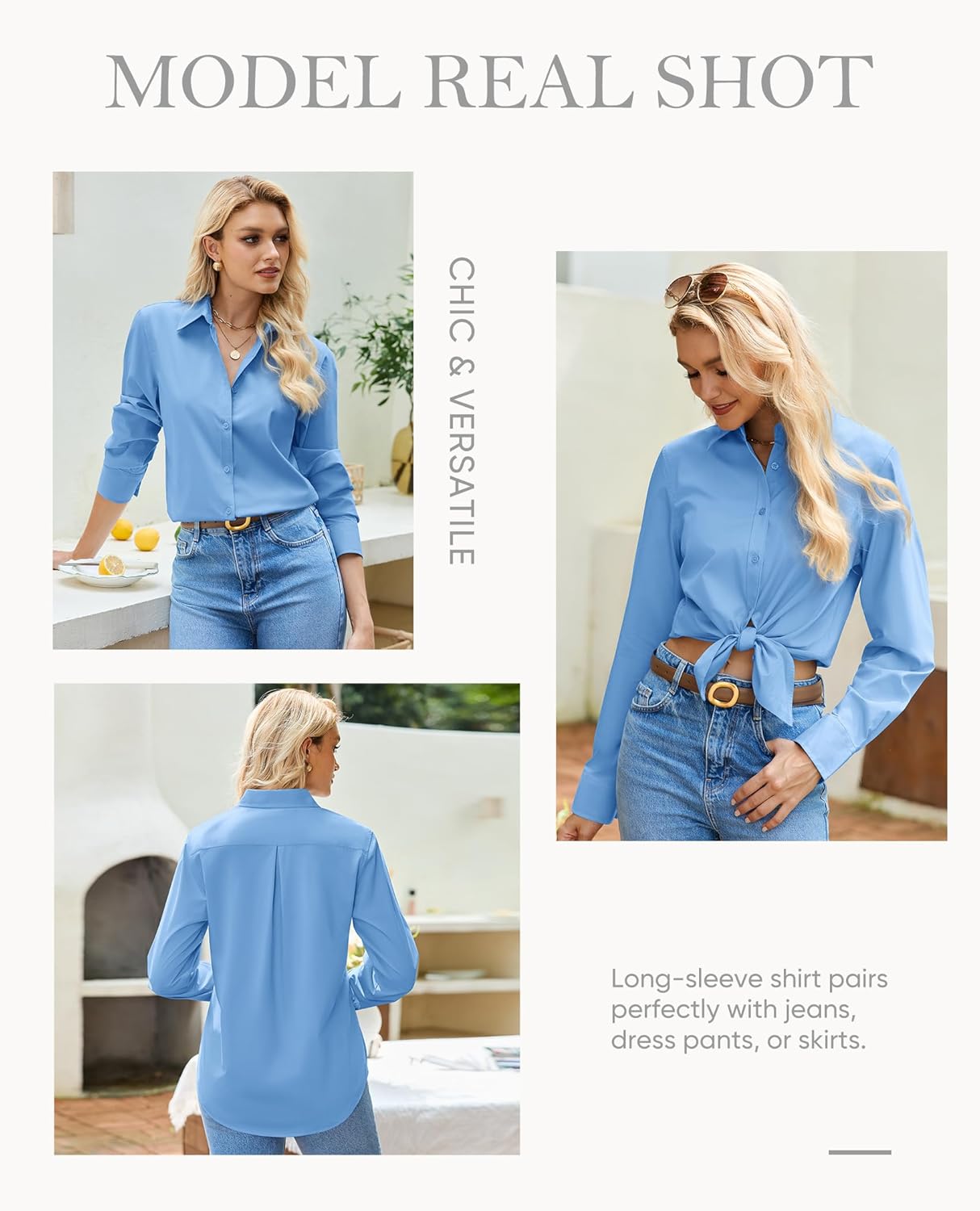 siliteelon Womens Button Down Shirt: Collared Dress Shirt Long Sleeve Cotton Button Up Shirt Work Office Blouse Top - Image 5