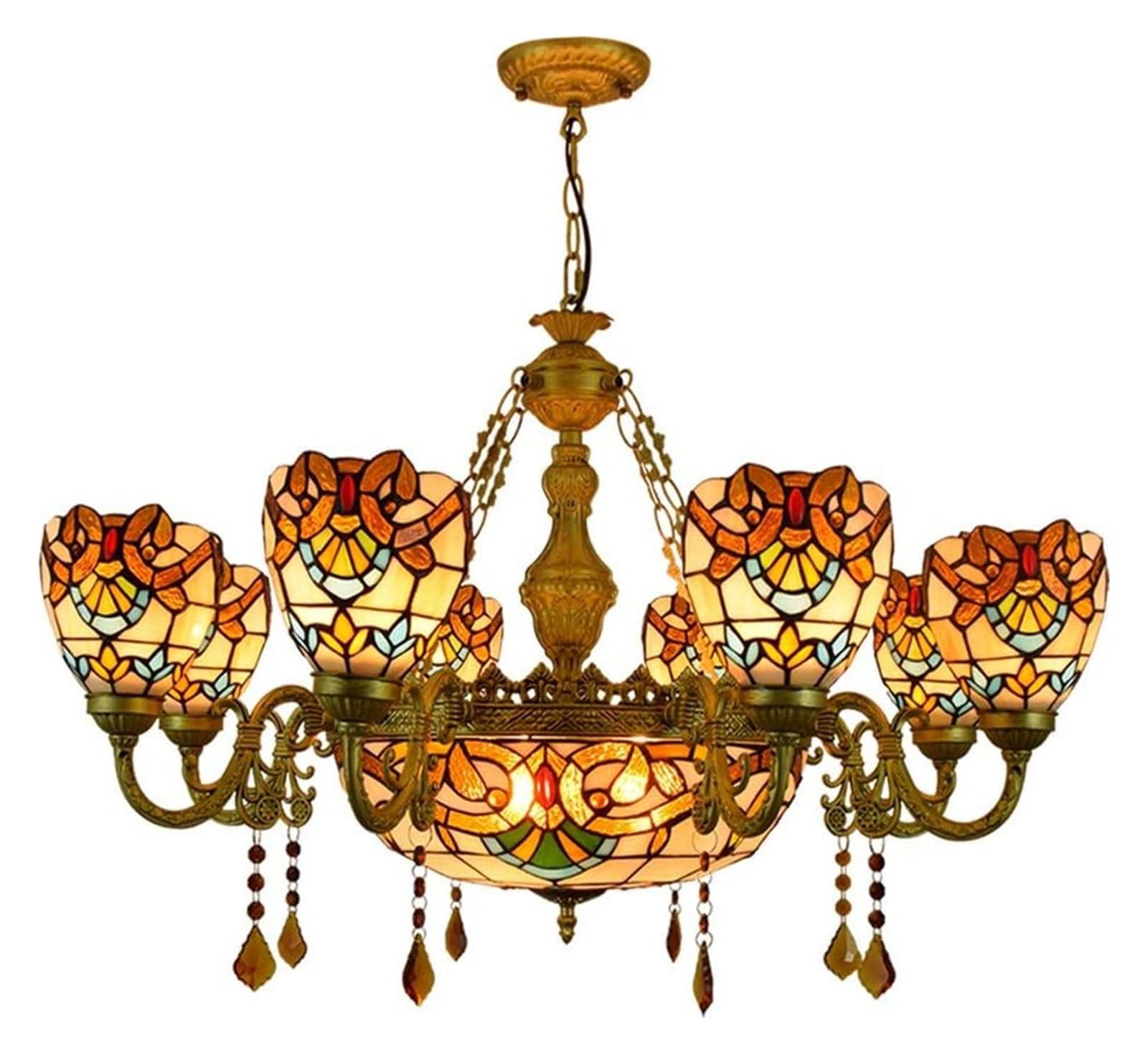 METTEOR Ceiling Lamp Ceiling Pendant Light Fixture 8 Heads Chandelier Tiffany Style Baroque Colorful Glass Pendant Lamp