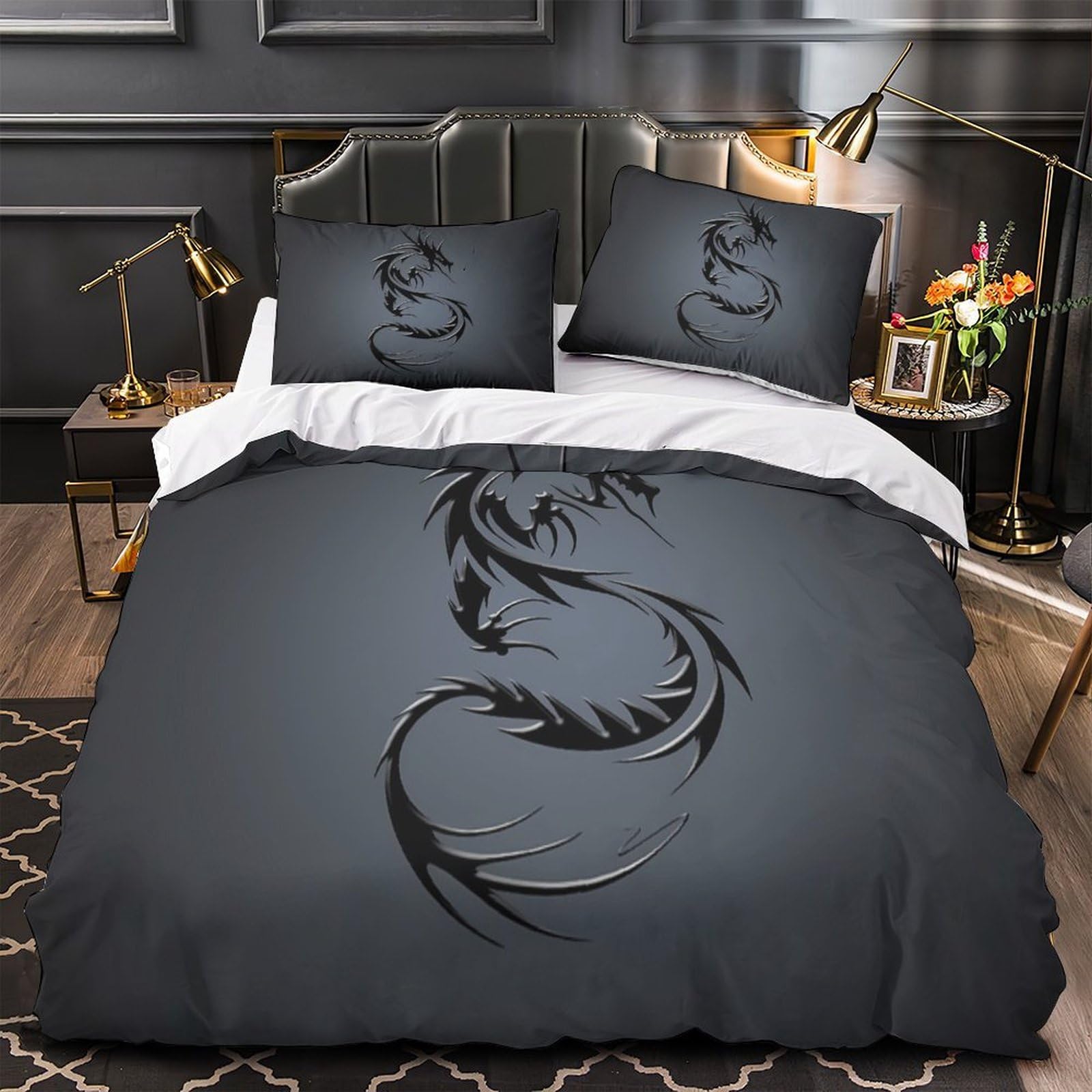 Parure de lit tatouage de dragon 3D drap de couette haut de gamme tribu noire 200x200