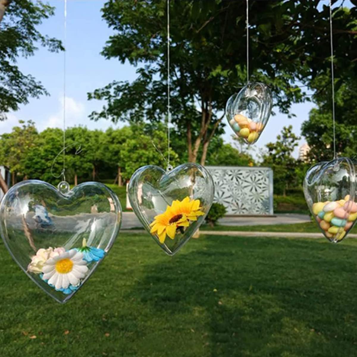 ECYC 20 Pcs 100mm Clear Plastic Fillable Heart Shaped Ornaments Ball, Christmas Tree Heart Shape Ball Hanging Ornaments Gift Box Decoration